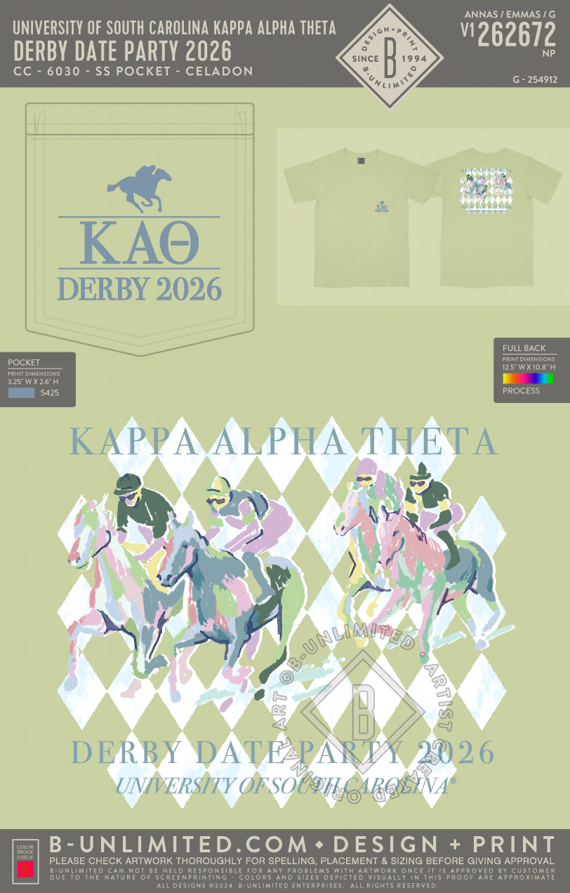 University of South Carolina Kappa Alpha Theta - Derby Date Party 2026 (EOS26) - CC - 6030 - SS Pocket - Celadon