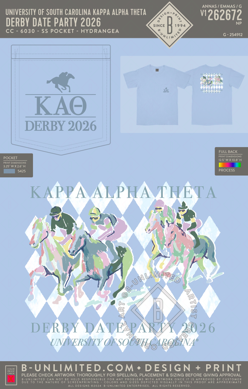 University of South Carolina Kappa Alpha Theta - Derby Date Party 2026 (EOS26) - CC - 6030 - SS Pocket - Hydrangea