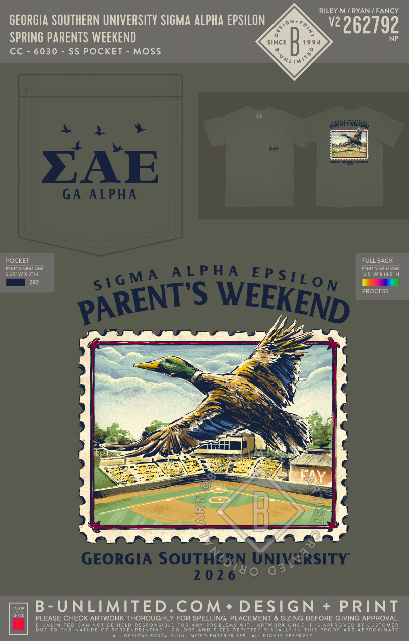 Georgia Southern University Sigma Alpha Epsilon - Spring Parents Weekend - CC - 6030 - SS Pocket - Moss