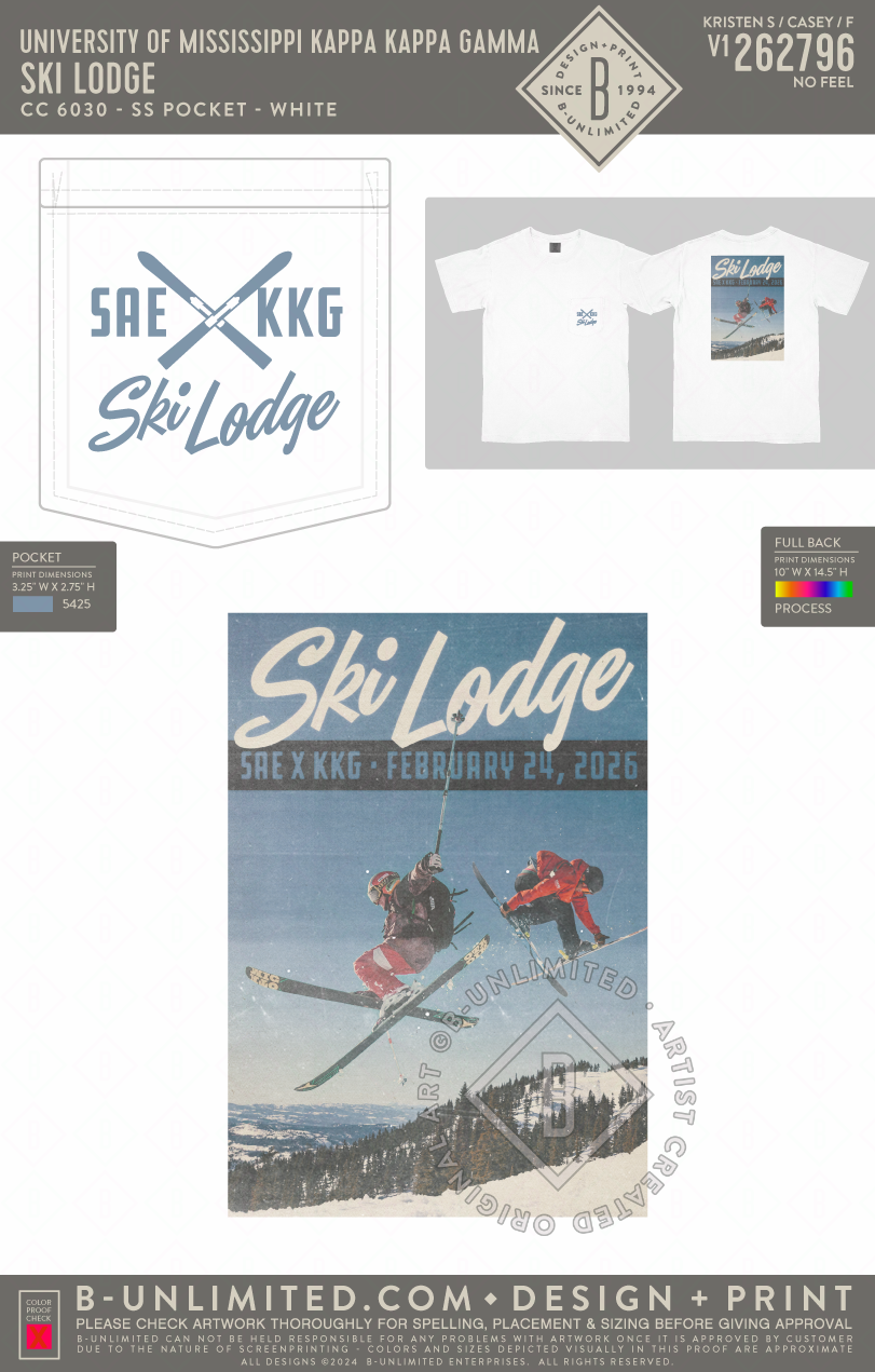 University of Mississippi Kappa Kappa Gamma - Ski Lodge (EOS26) - CC - 6030 - SS Pocket - White