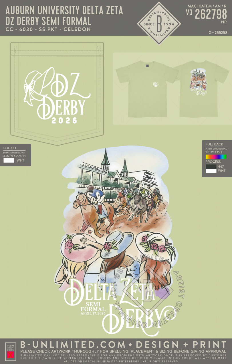 Auburn University Delta Zeta - DZ Derby Semi Formal (EOS26) - CC - 6030 - SS Pocket - Celadon