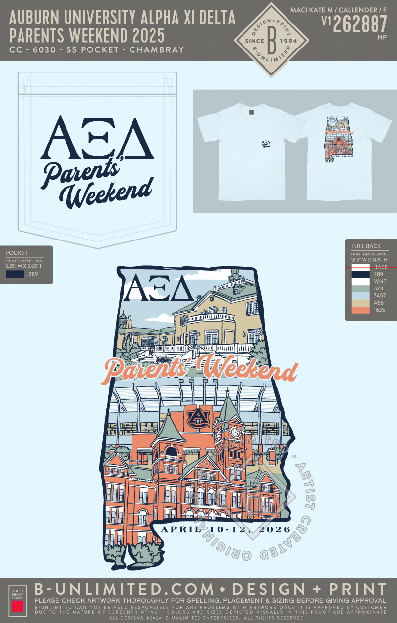 Auburn University Alpha Xi Delta - Parents Weekend 2025 (EOS26) - CC - 6030 - SS Pocket - Chambray