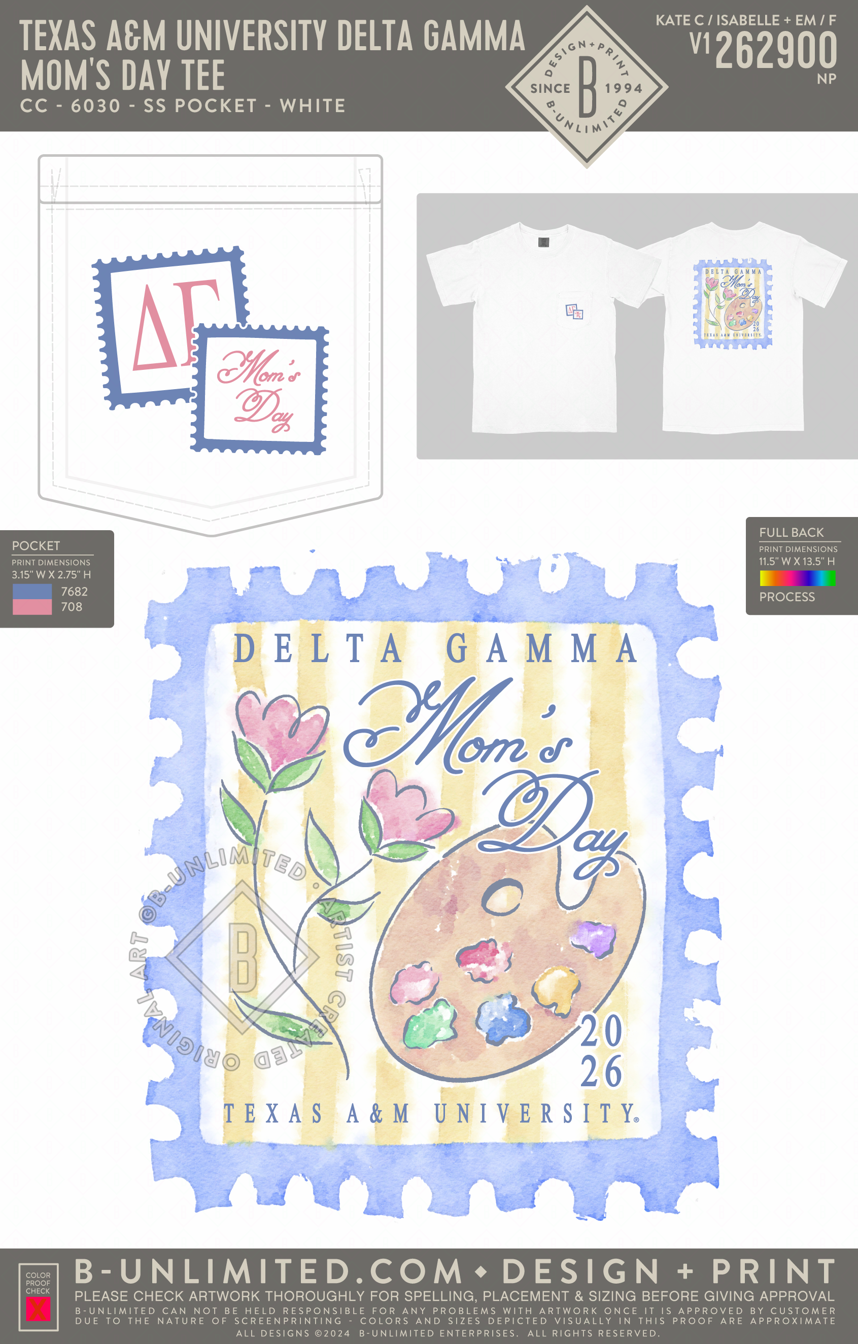 Texas A&M University Delta Gamma - Mom's Day Tee (EOS26) - CC - 6030 - SS Pocket - White