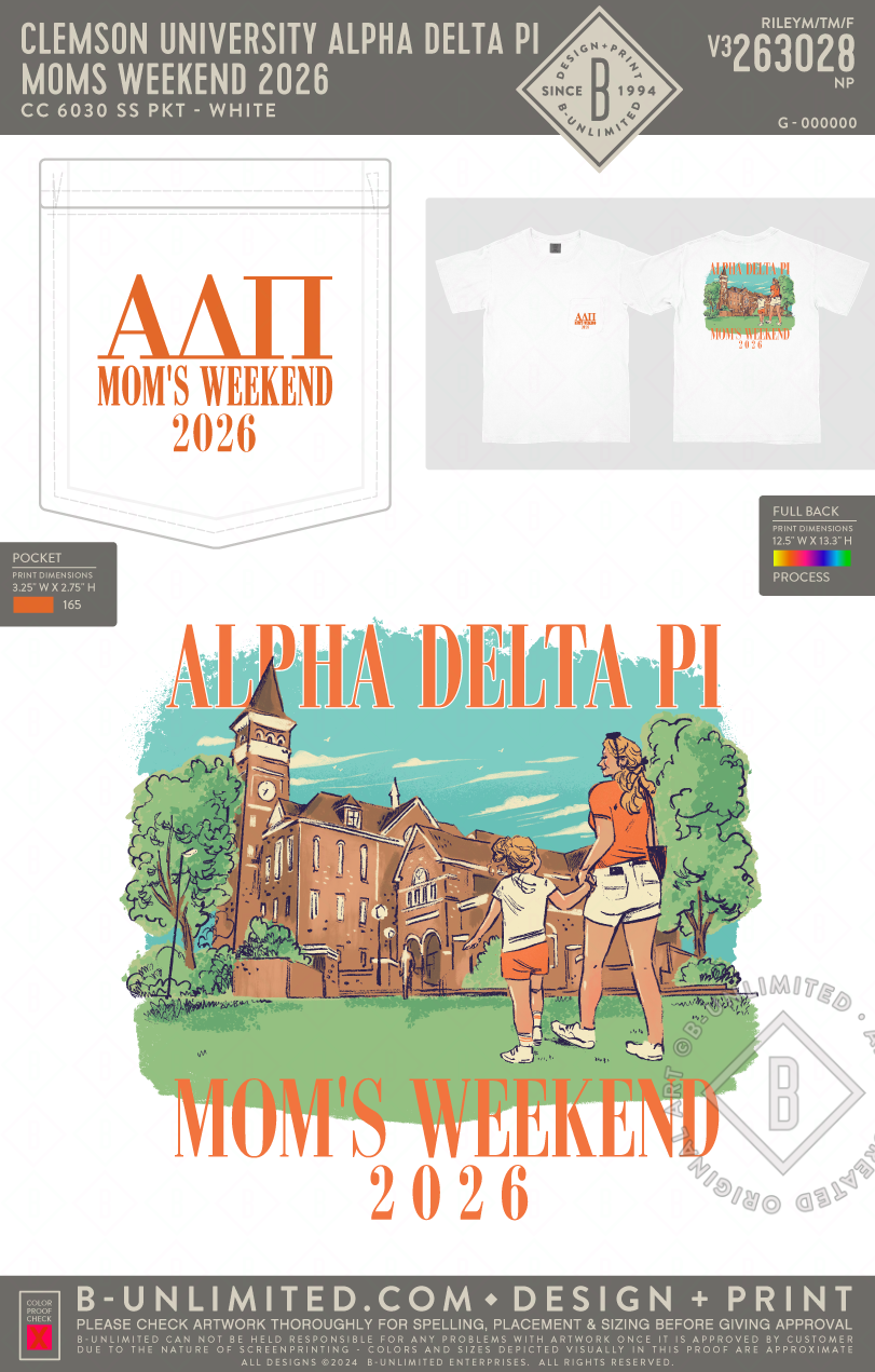 Clemson University Alpha Delta Pi - Mom's Weekend 2026(EOS26) - CC - 6030 - SS Pocket - White