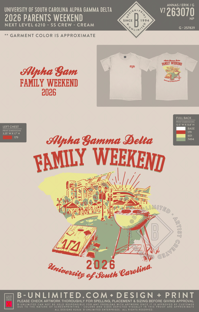 University of South Carolina Alpha Gamma Delta - 2026 Parents weekend (EOS26) - Next Level - 6210 - SS Crew - Cream