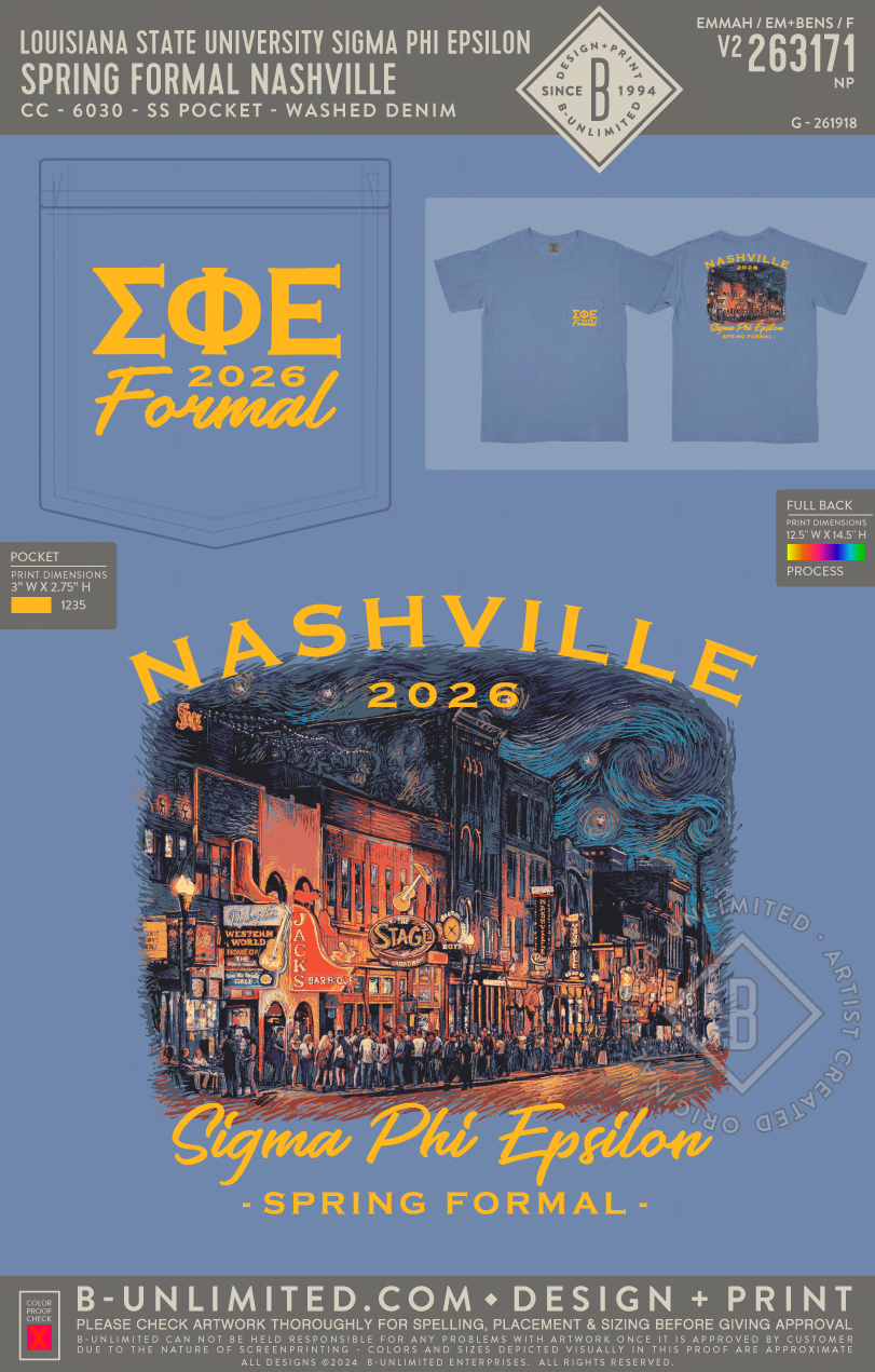 Louisiana State University Sigma Phi Epsilon - Spring Formal Nashville (EOS26) - CC - 6030 - SS Pocket - Washed Denim