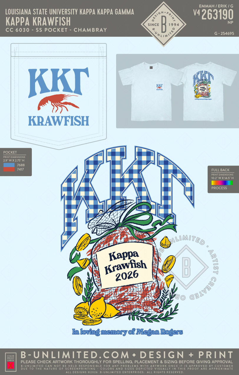 Louisiana State University Kappa Kappa Gamma - Kappa Krawfish (EOS26) - CC - 6030 - SS Pocket - Chambray