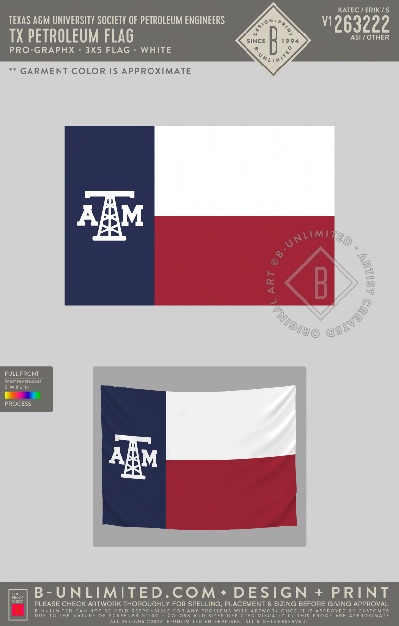Texas A&M University Society of Petroleum Engineers - TX Petroleum Flag - Pro-Graphx - 3x5 Flag - White