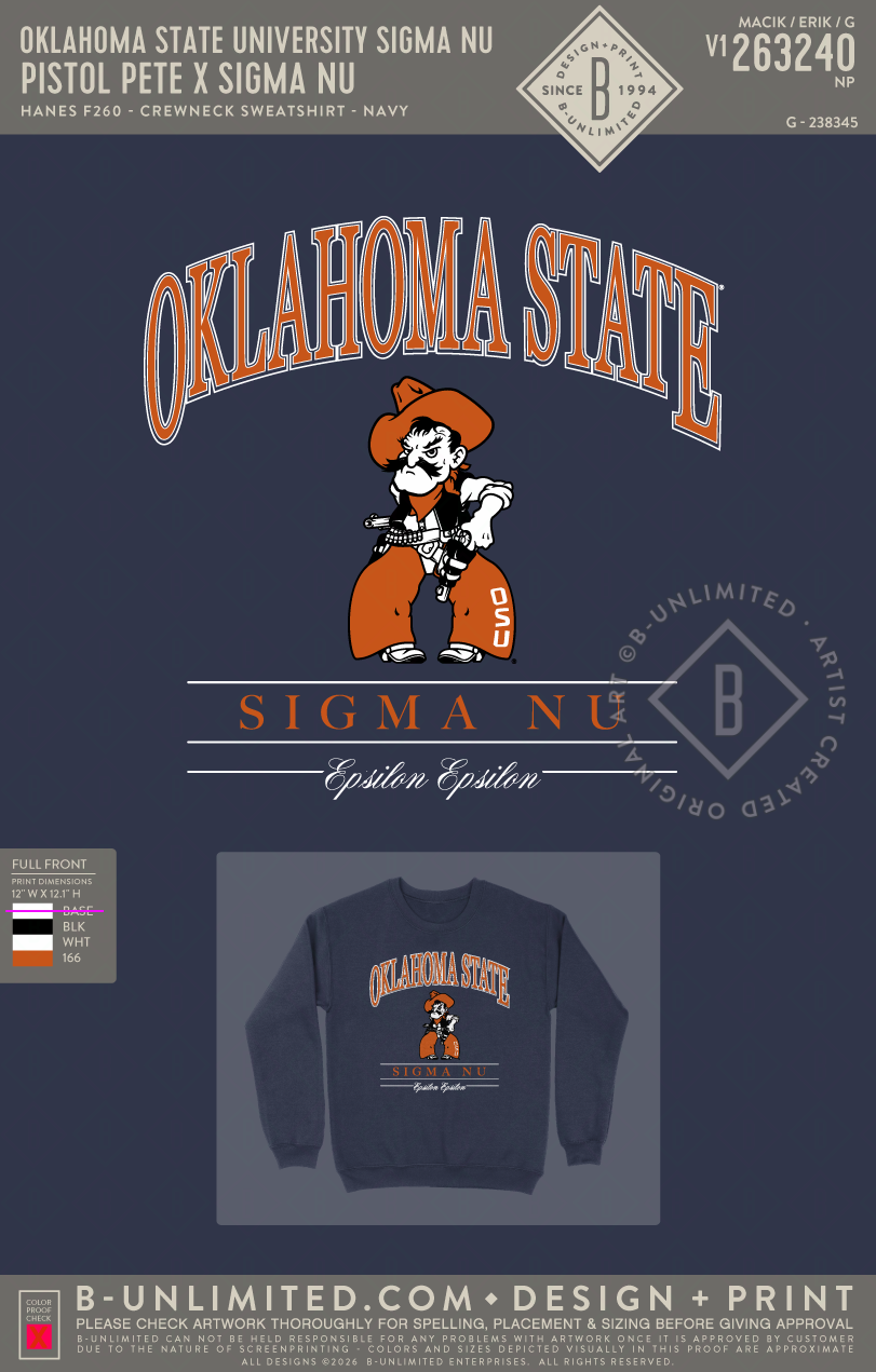 Oklahoma State University Sigma Nu - Pistol Pete x Sigma Nu (EOS26) - Hanes - F260 - Sweatshirt - Navy