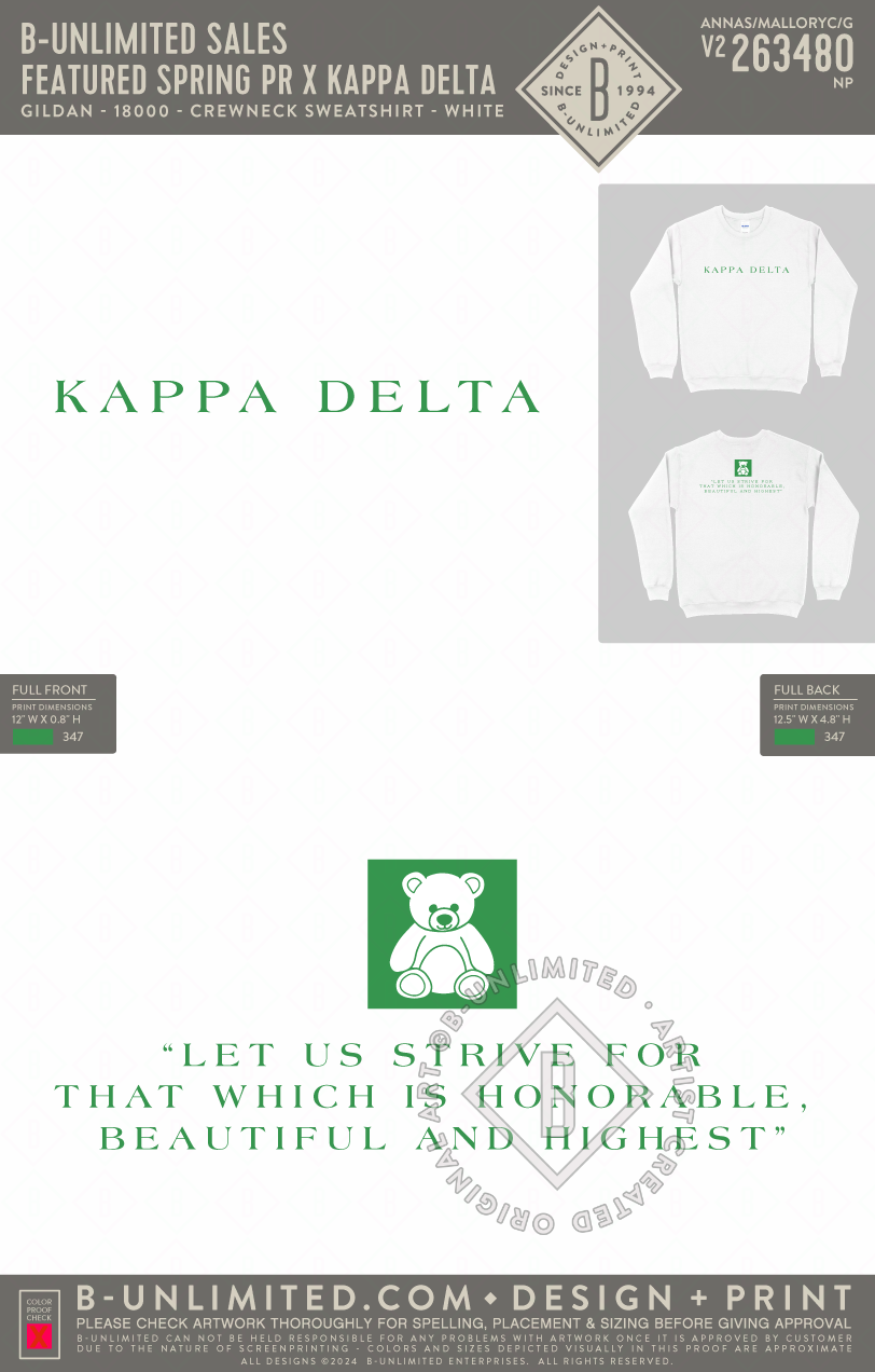 B-Unlimited Sales - Featured Spring PR x Kappa Delta (EOS26) - Gildan - 18000 - Crewneck Sweatshirt - White