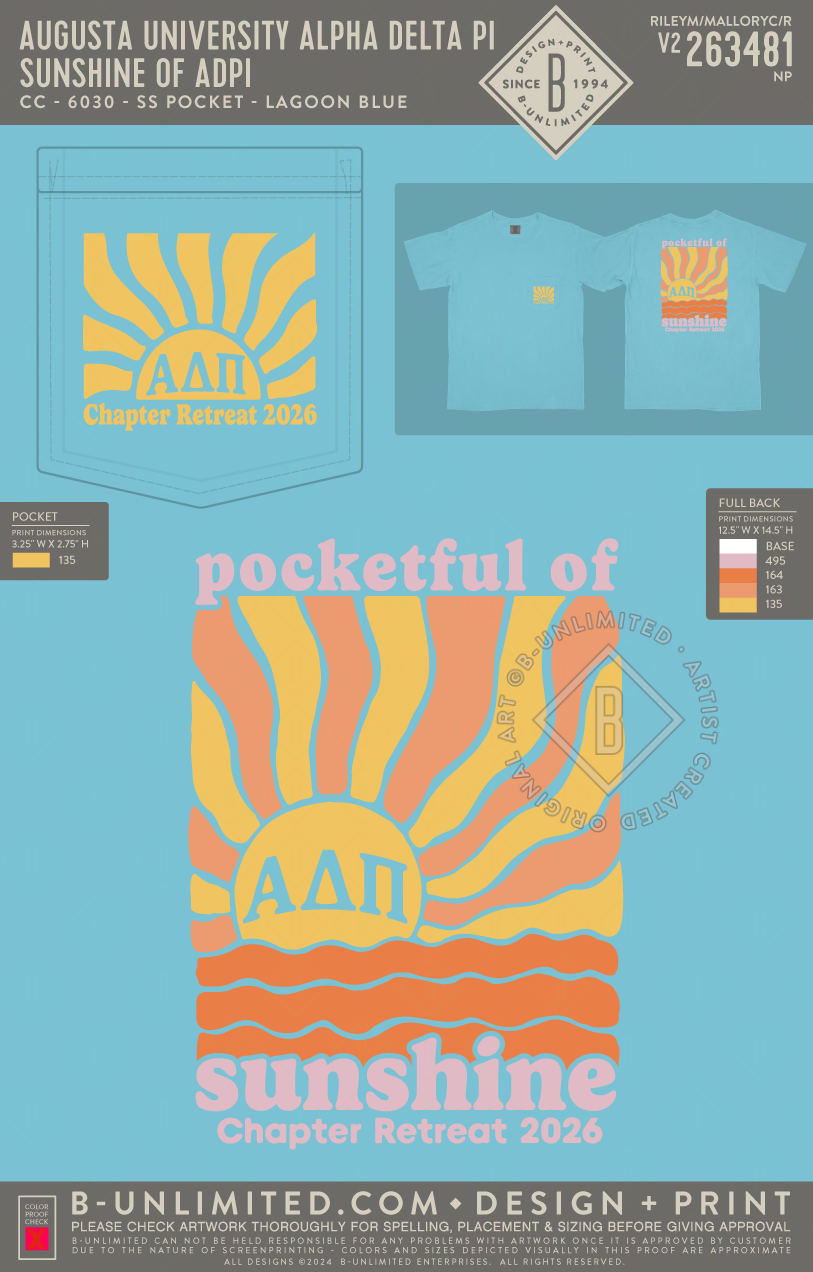 Augusta University Alpha Delta Pi - Sunshine of ADPI - CC - 6030 - SS Pocket - Lagoon Blue