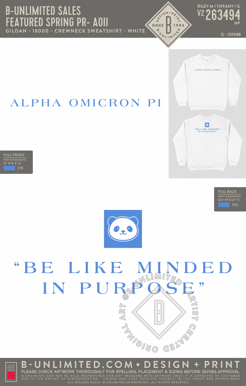 B-Unlimited Sales - Featured Spring PR- AOII (EOS26) - Gildan - 18000 - Crewneck Sweatshirt - White