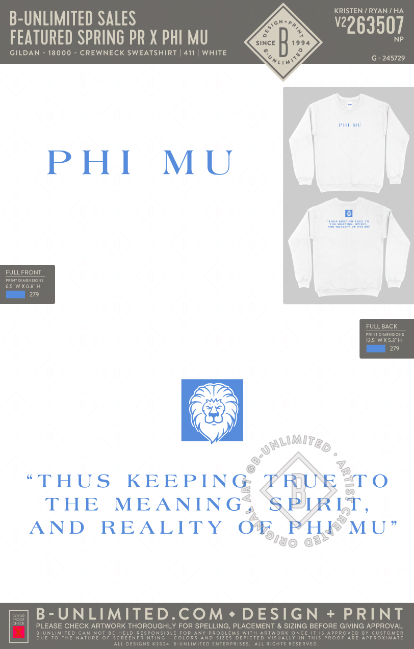 B-Unlimited Sales - Featured Spring PR x Phi Mu (EOS26) - Gildan - 18000 - Crewneck Sweatshirt - White