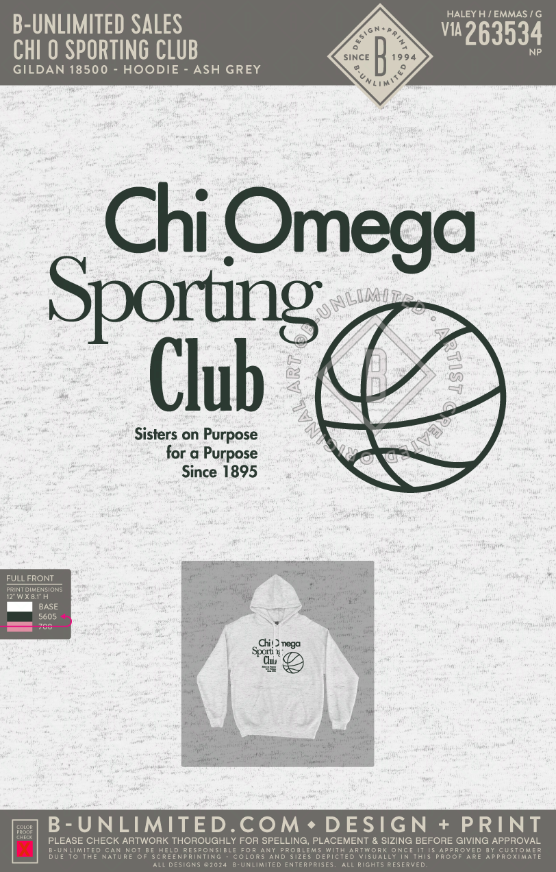 B-Greek - CHI O Sporting Club Hoodie - Ash Grey