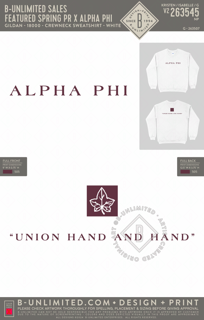 B-Unlimited Sales - Featured Spring PR x Alpha Phi (EOS26) - Gildan - 18000 - Crewneck Sweatshirt - White