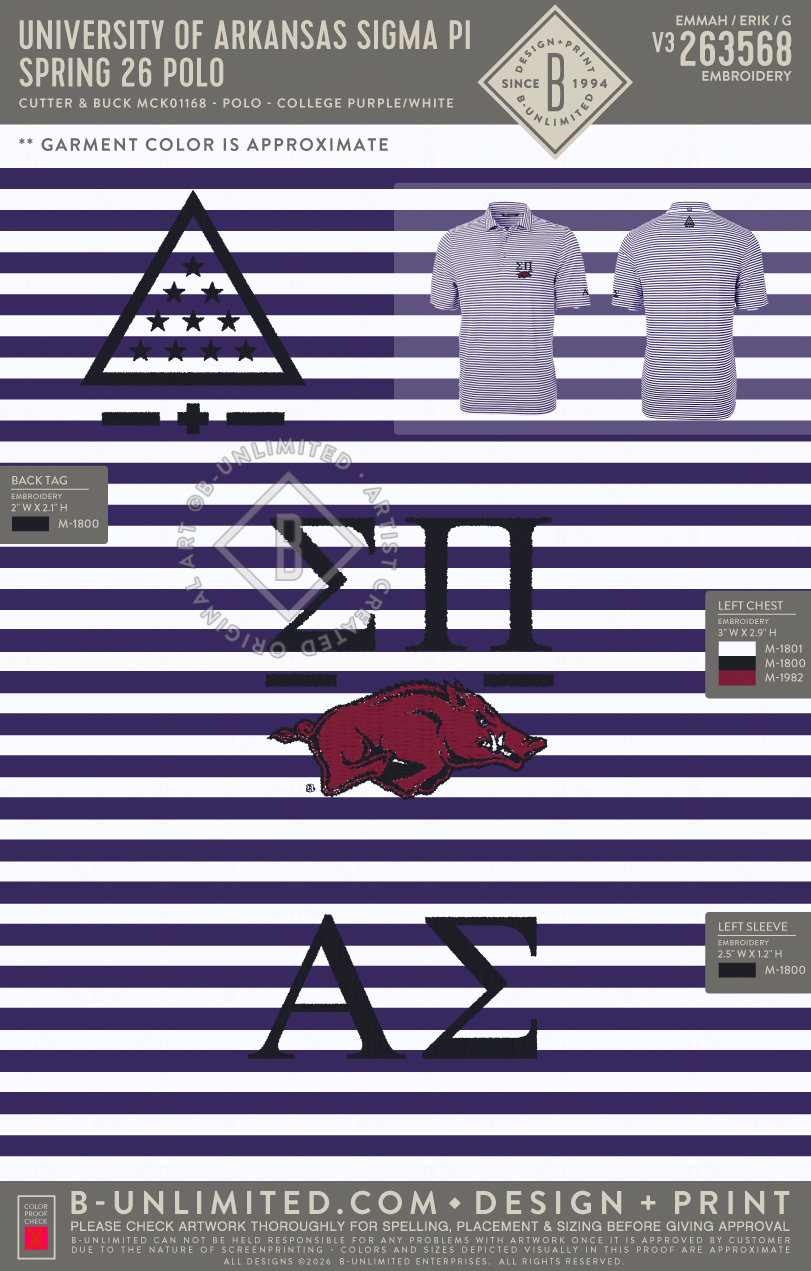 University of Arkansas Sigma Pi - Spring 26 Polo - Cutter & Buck - MCK01168 - Virtue Eco Pique Stripe Recycled Mens Polo - College Purple/White