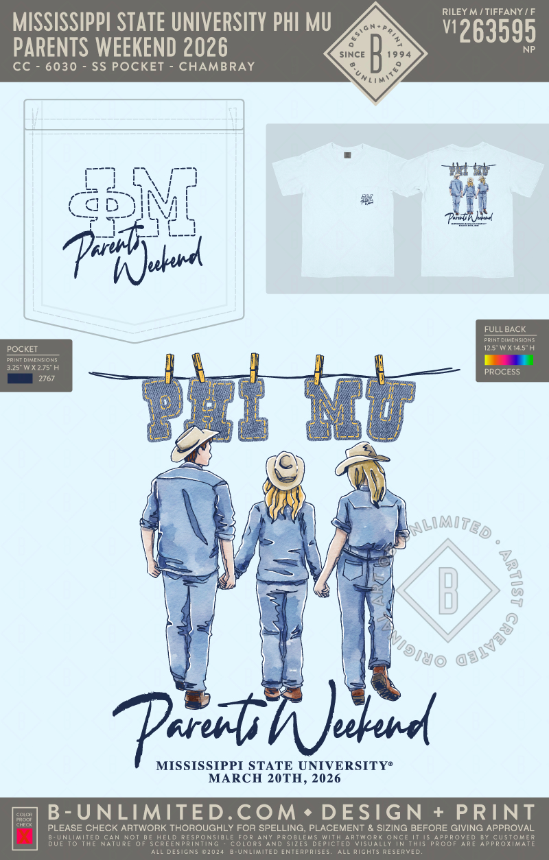 Mississippi State University Phi Mu - Parents Weekend 2026(EOS26) - CC - 6030 - SS Pocket - Chambray