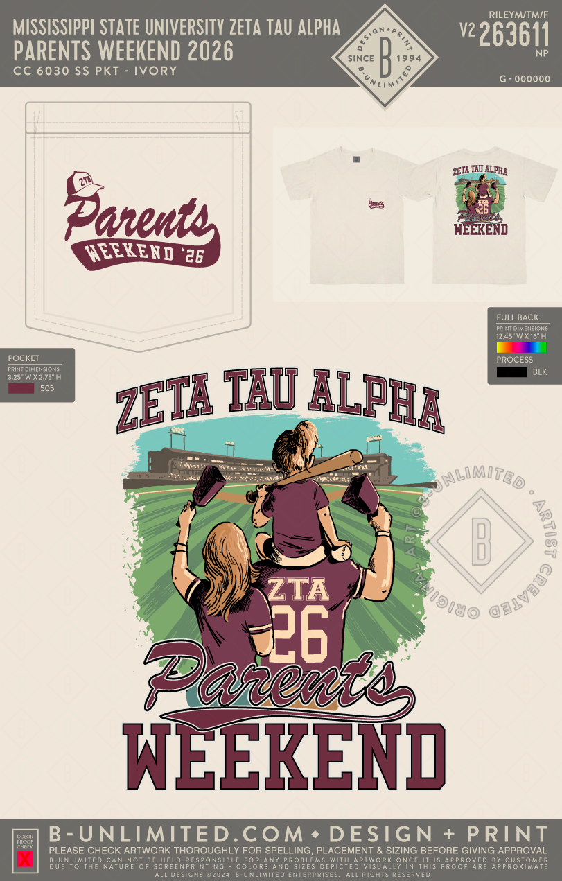 Mississippi State University Zeta Tau Alpha - Parents Weekend 2026(EOS26) - CC - 6030 - SS Pocket - Ivory