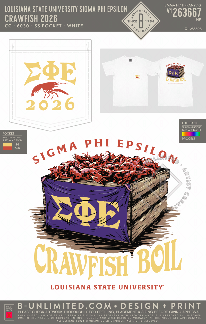 Louisiana State University Sigma Phi Epsilon - Crawfish 2026 (EOS26) - CC - 6030 - SS Pocket - White