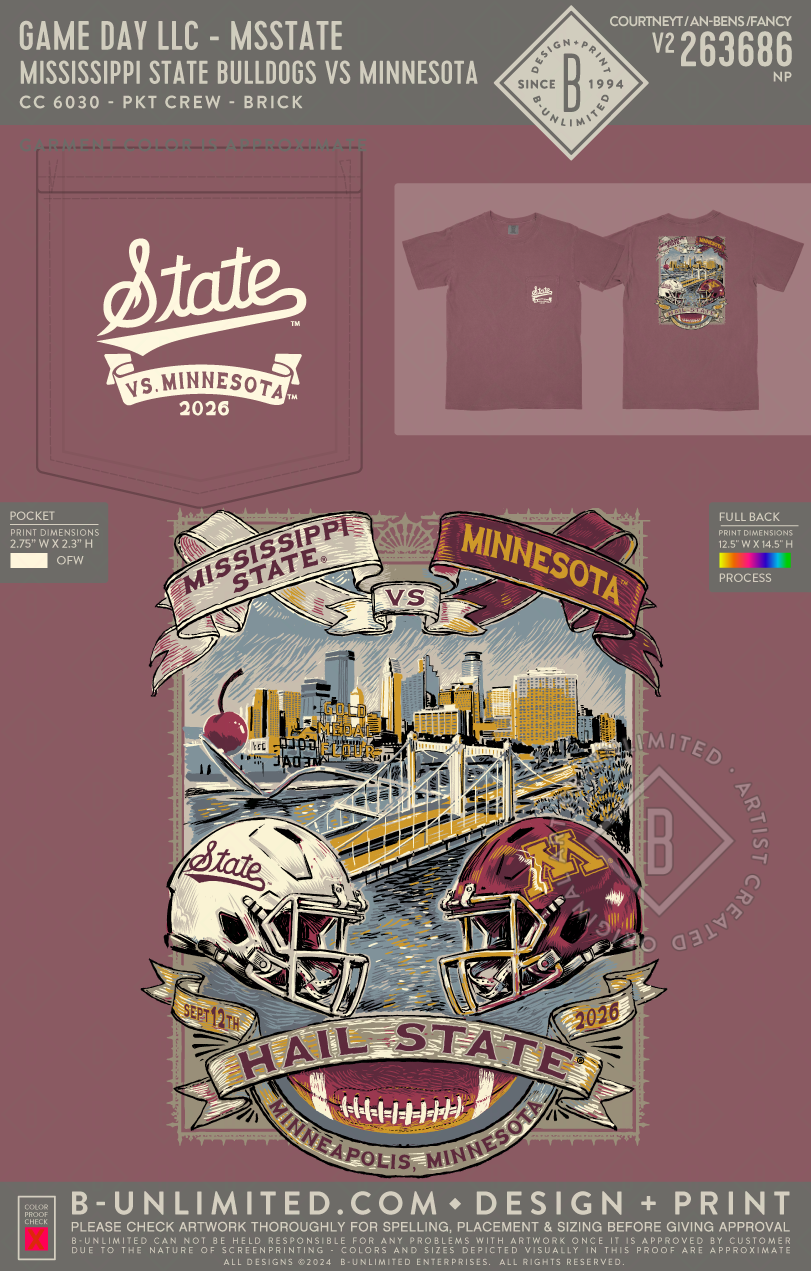 B-Unlimited Game Day - Mississippi State Bulldogs VS. Minnesota (WS) - CC - 6030 - SS Pocket - Brick