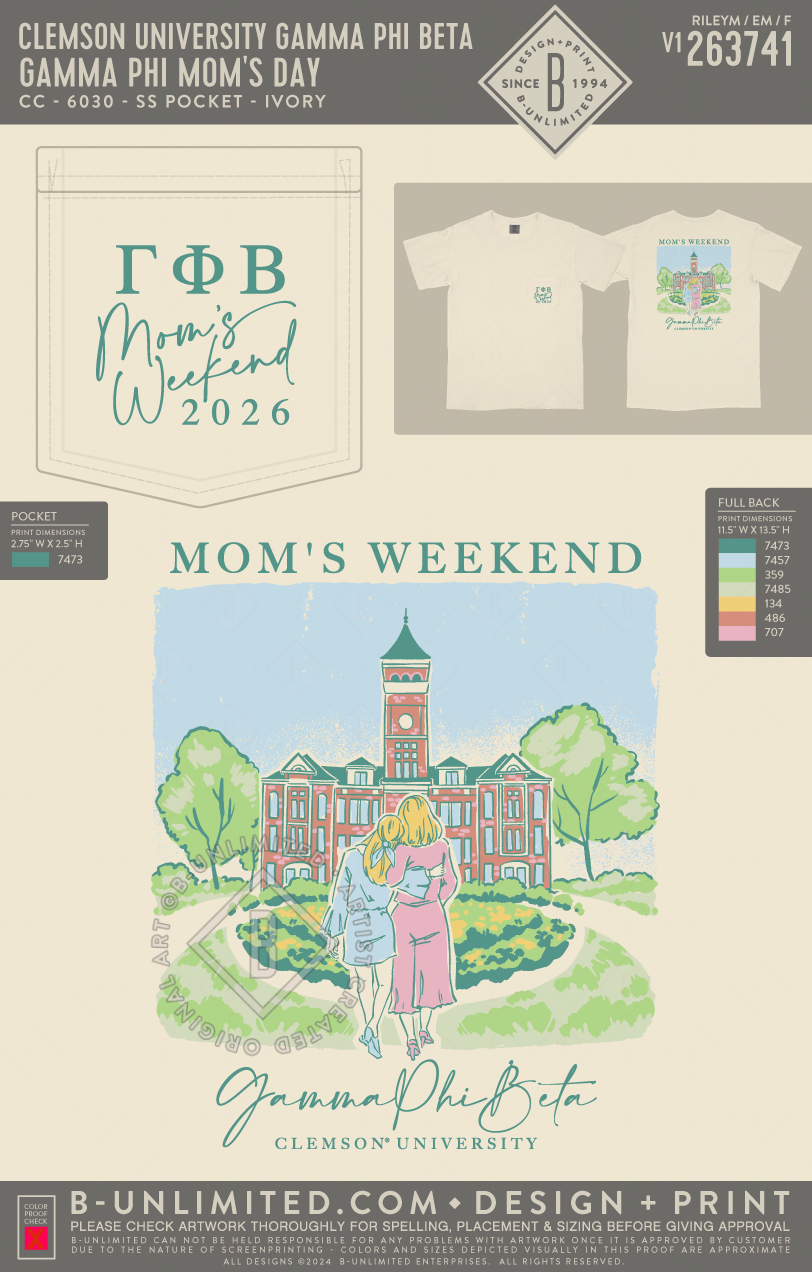 Clemson University Gamma Phi Beta - Gamma Phi Mom's Day(EOS26) - CC - 6030 - SS Pocket - Ivory