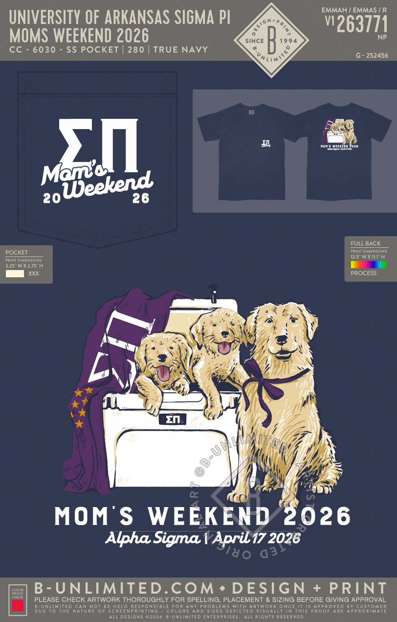 University of Arkansas Sigma Pi - Moms Weekend 2026 (EOS26) - CC - 6030 - SS Pocket - True Navy