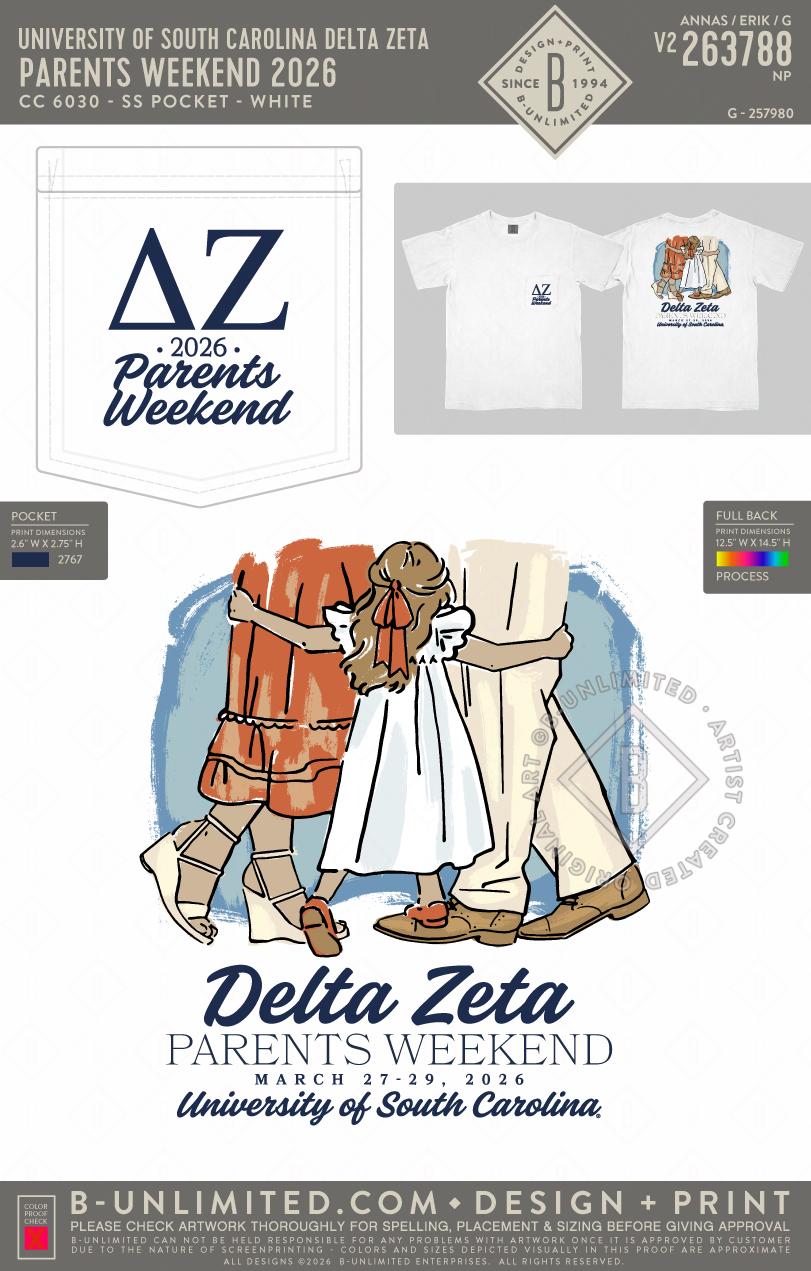 University of South Carolina Delta Zeta - Parents Weekend 2026 (EOS26) - CC - 6030 - SS Pocket - White