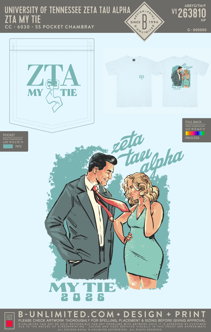 University of Tennessee Zeta Tau Alpha - ZTA My Tie (EOS26) - CC - 6030 - SS Pocket - Chambray