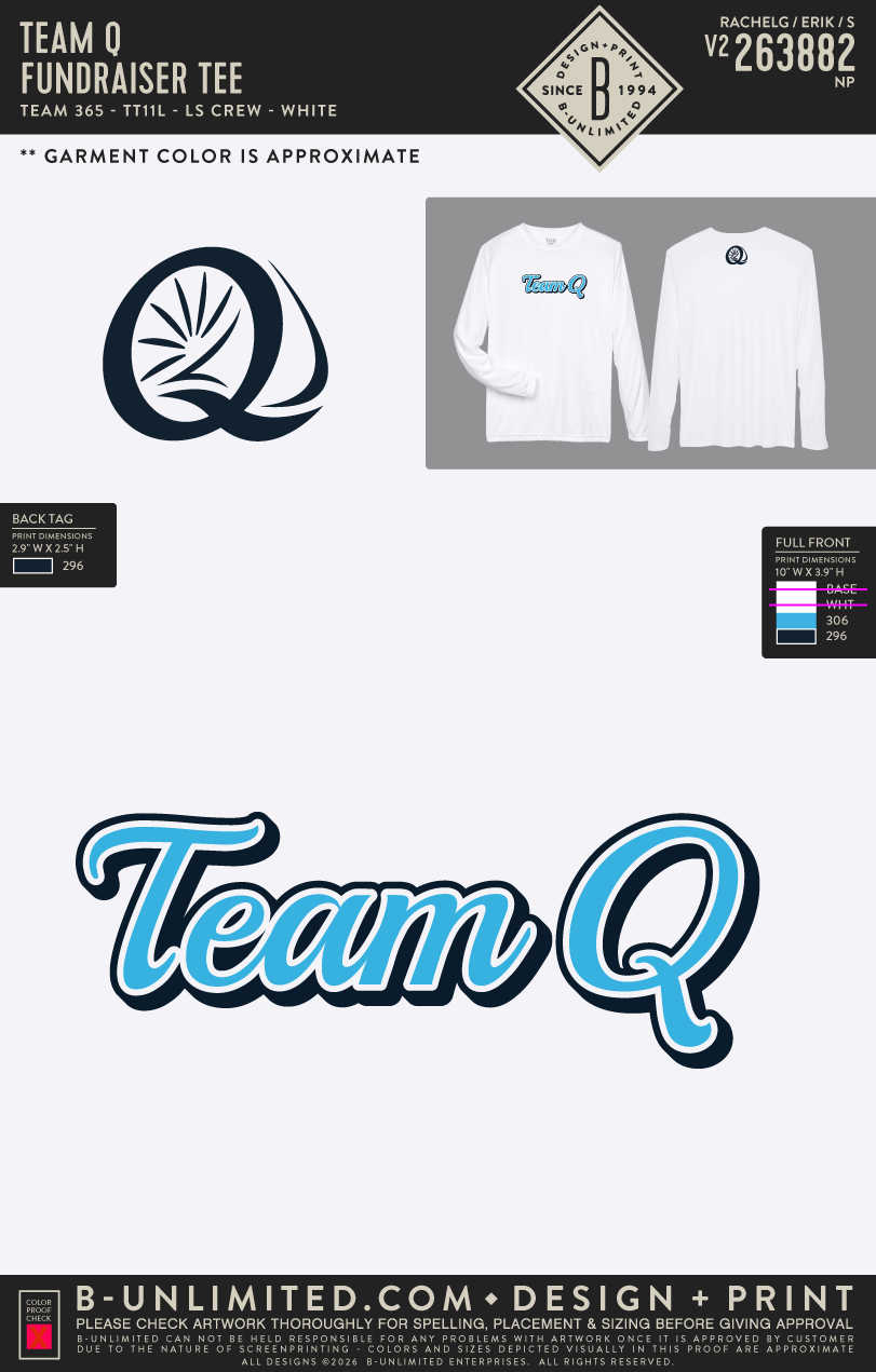 Team Q - Fundraiser Tee - Team 365 - TT11L - LS Dri Fit Crew - White