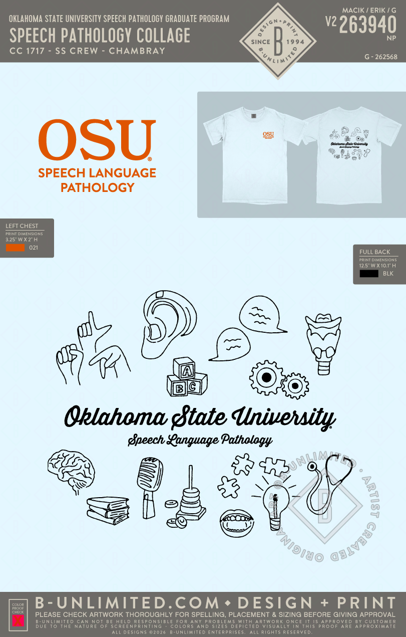 Oklahoma State University Speech Pathology Graduate Program - Speech Pathology Collage - CC - 1717 - SS Crew - Chambray
