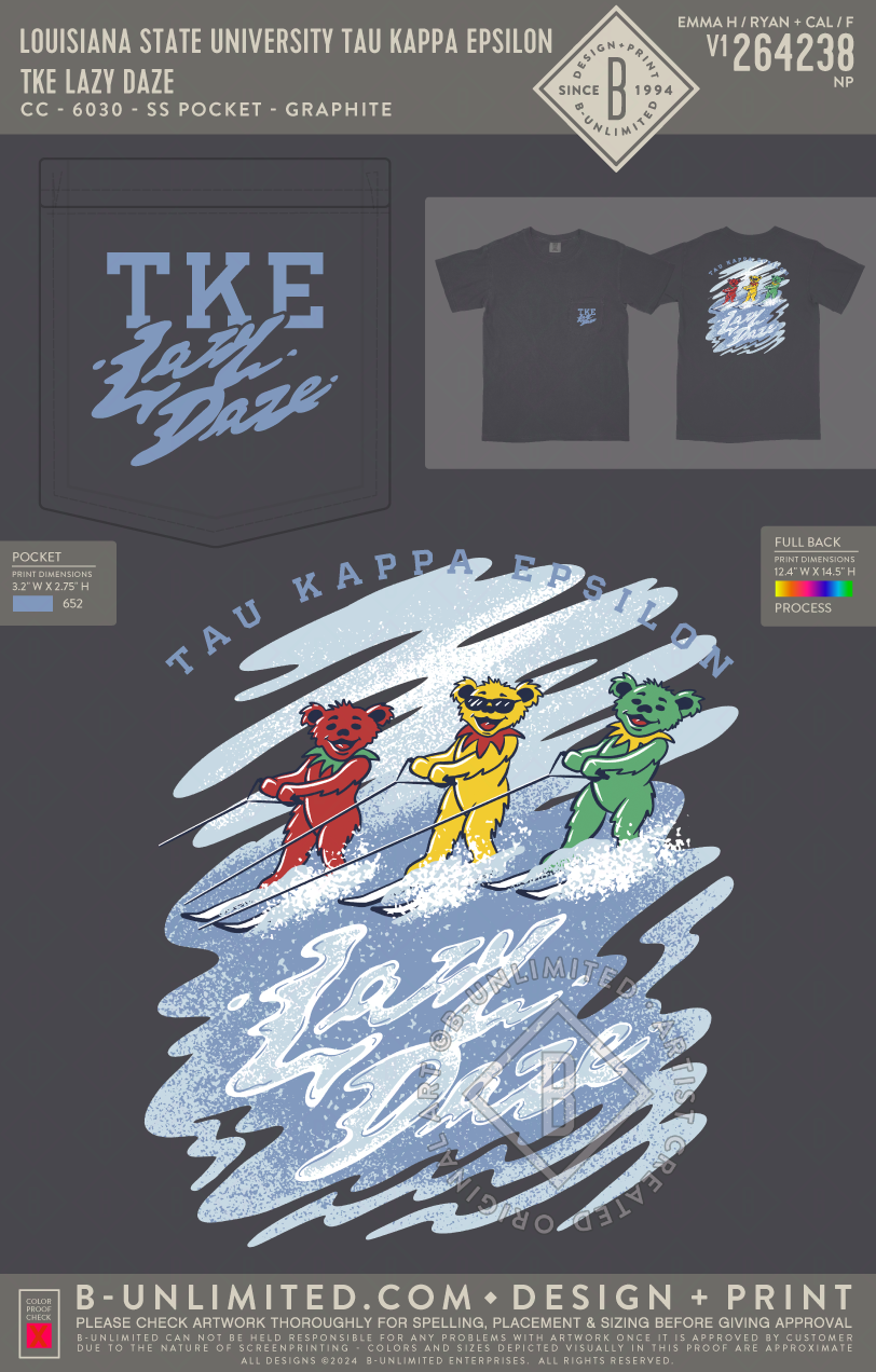 Louisiana State University Tau Kappa Epsilon - TKE Lazy Daze - CC - 6030 - SS Pocket - Graphite