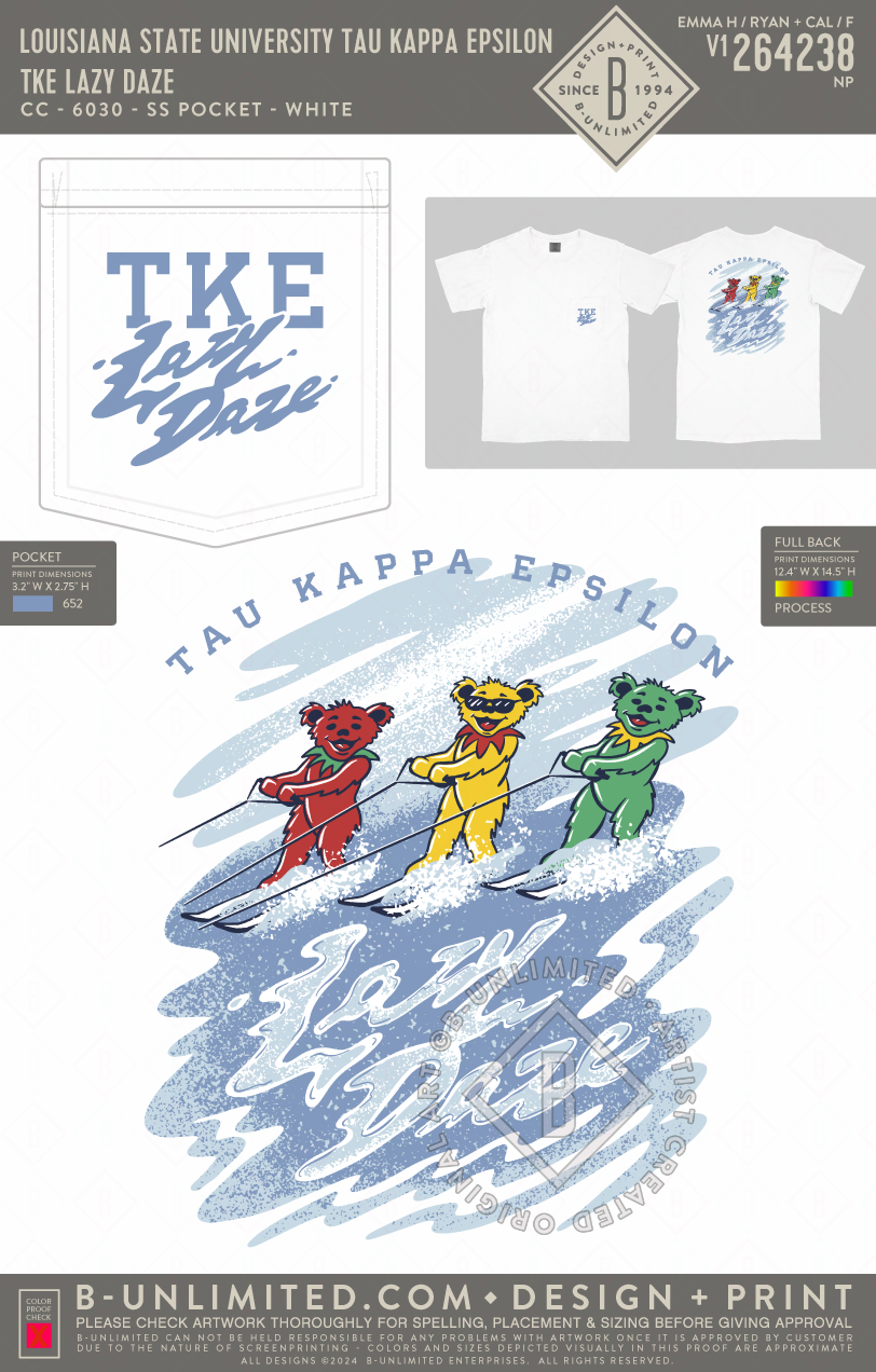 Louisiana State University Tau Kappa Epsilon - TKE Lazy Daze - CC - 6030 - SS Pocket - White