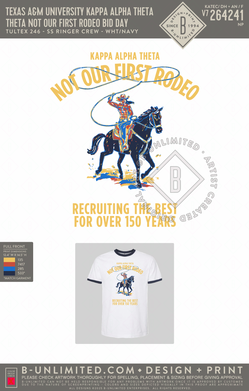 Texas A&M University Kappa Alpha Theta - Theta Not Our First Rodeo Bid Day - Tultex - 246 - Unisex Fine Jersey Ringer T-Shirt - White/Navy
