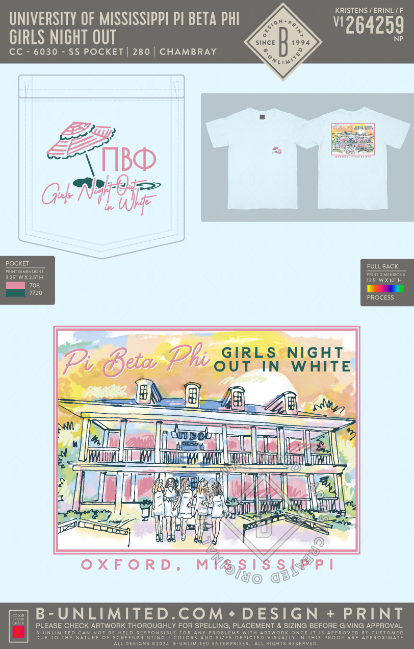 University of Mississippi Pi Beta Phi - Girls Night Out - CC - 6030 - SS Pocket - Chambray
