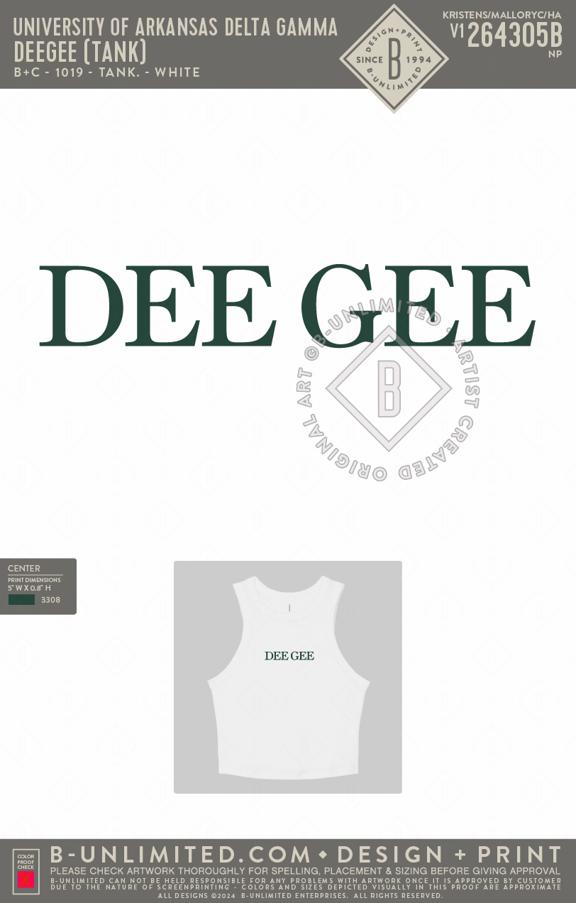 University of Arkansas Delta Gamma - DEEGEE (TANK) (EOS26) - B+C - 1019 - Ladies Tank Top - Solid White Blend