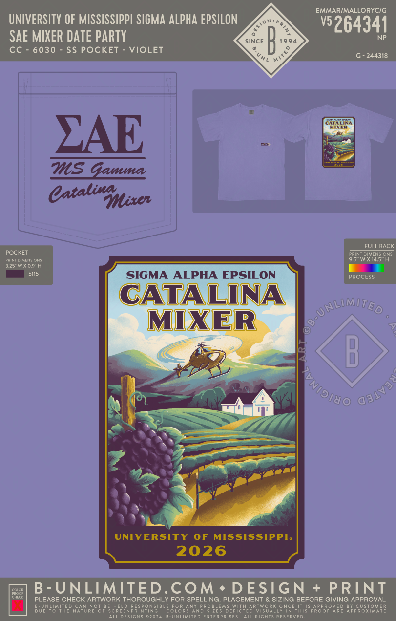 University of Mississippi Sigma Alpha Epsilon - SAE x Chi O Mixer - CC - 6030 - SS Pocket - Violet