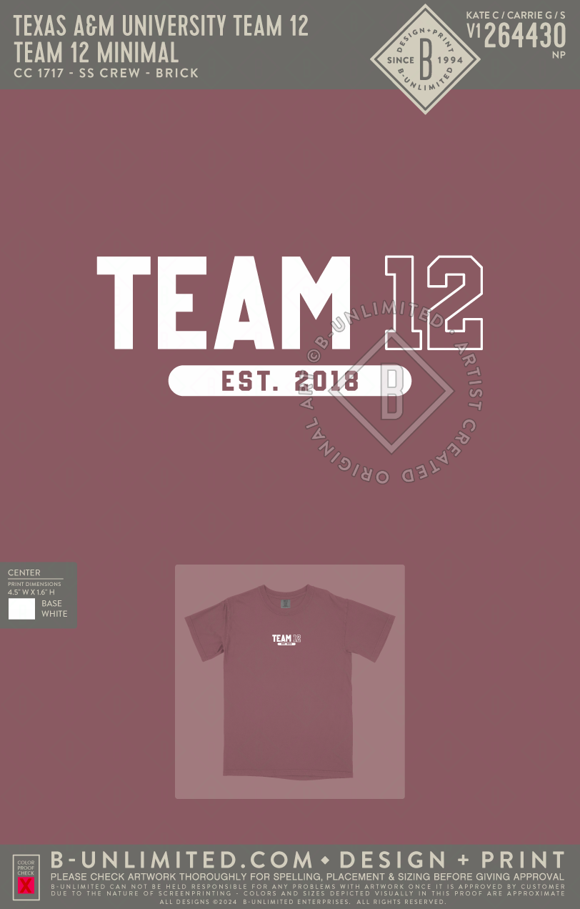 Texas A&M University Team 12 - Team 12 Minimal - CC - 1717 - SS Crew - Brick