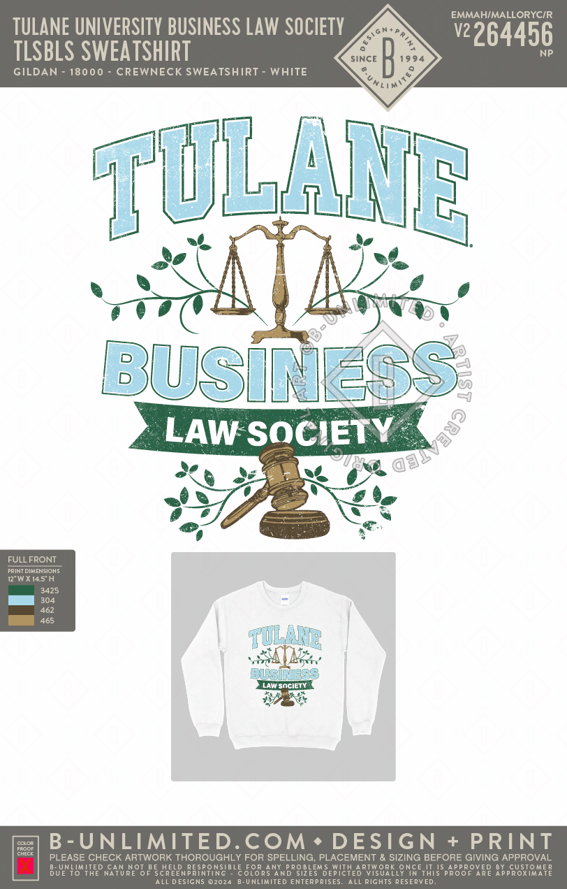 Tulane University Business Law Society - TLSBLS Sweatshirt - Gildan - 18000 - Crewneck Sweatshirt - White