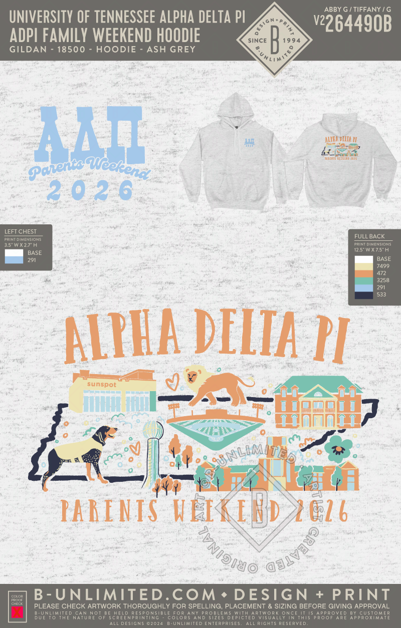 University of Tennessee Alpha Delta Pi - ADPI Family Weekend Hoodie ...