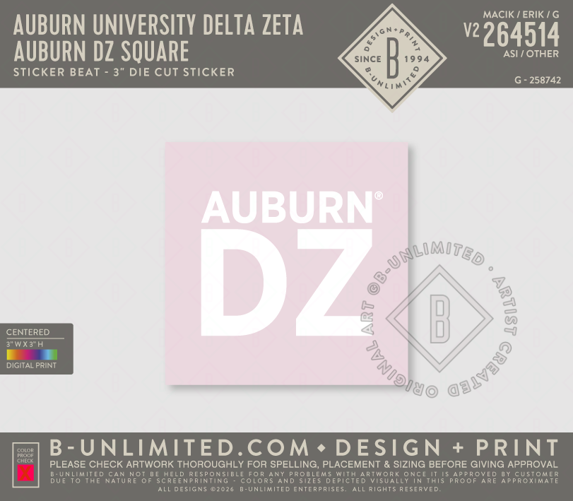 Auburn University Delta Zeta - Auburn DZ Sqaure - Stickerbeat - Die Cut Stickers - Multicolor