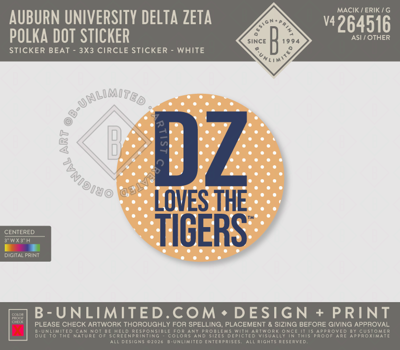 Auburn University Delta Zeta - Polka Dot Sticker - Sticker Beat - 3x3 Circle Sticker - White