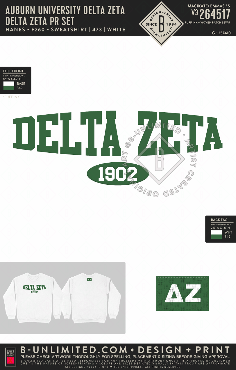 Auburn University Delta Zeta - Delta Zeta PR Set - Hanes - F260 - Sweatshirt - White