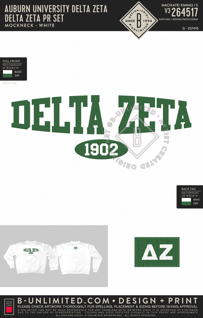 Auburn University Delta Zeta - Delta Zeta PR Set - Tap Stitch - WW0004-P001-V2 - Mockneck Crewneck Sweatshirt - White