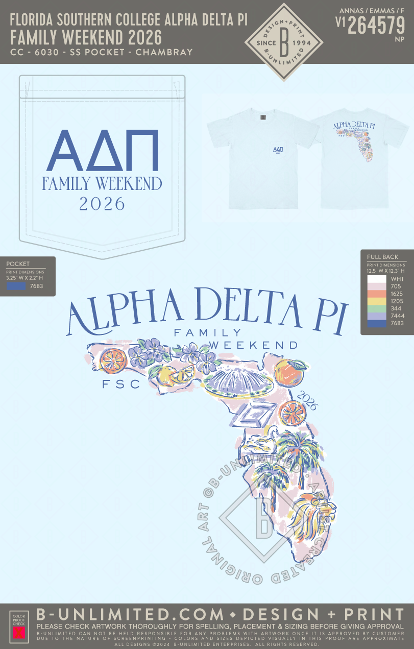 Florida Southern College Alpha Delta Pi - Family Weekend 2026 - CC - 6030 - SS Pocket - Chambray