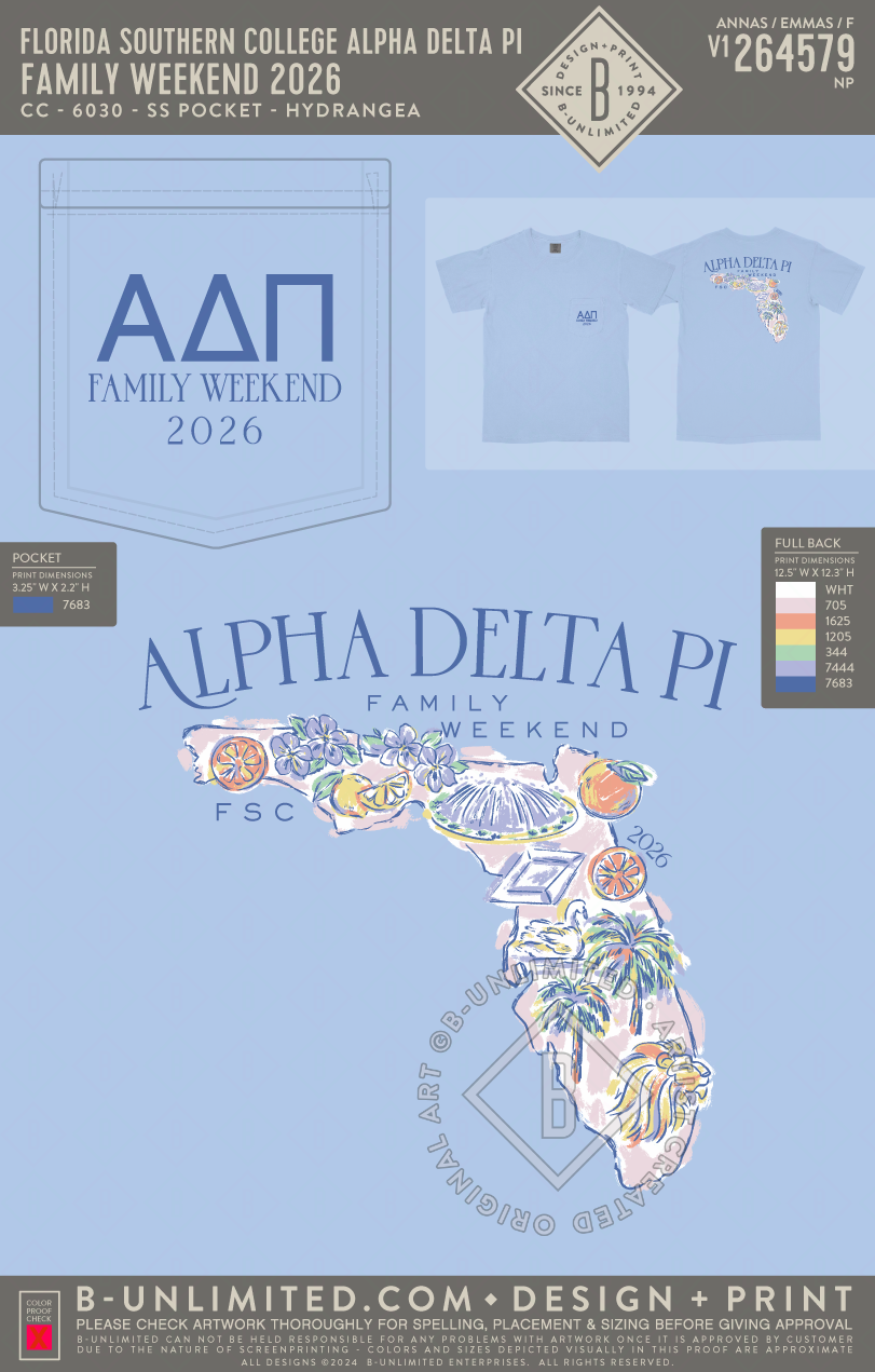 Florida Southern College Alpha Delta Pi - Family Weekend 2026 - CC - 6030 - SS Pocket - Hydrangea