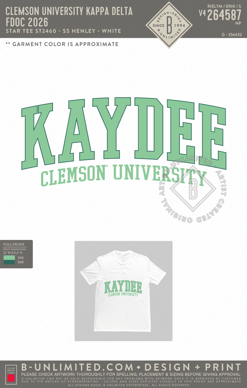 Clemson University Kappa Delta - FDOC 2026 - Star Tee - ST2460 - SS Henley - White