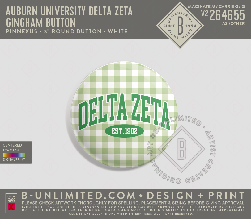 Auburn University Delta Zeta - Gingham Button - PinNexus - PXRB - 3" Round Button - White