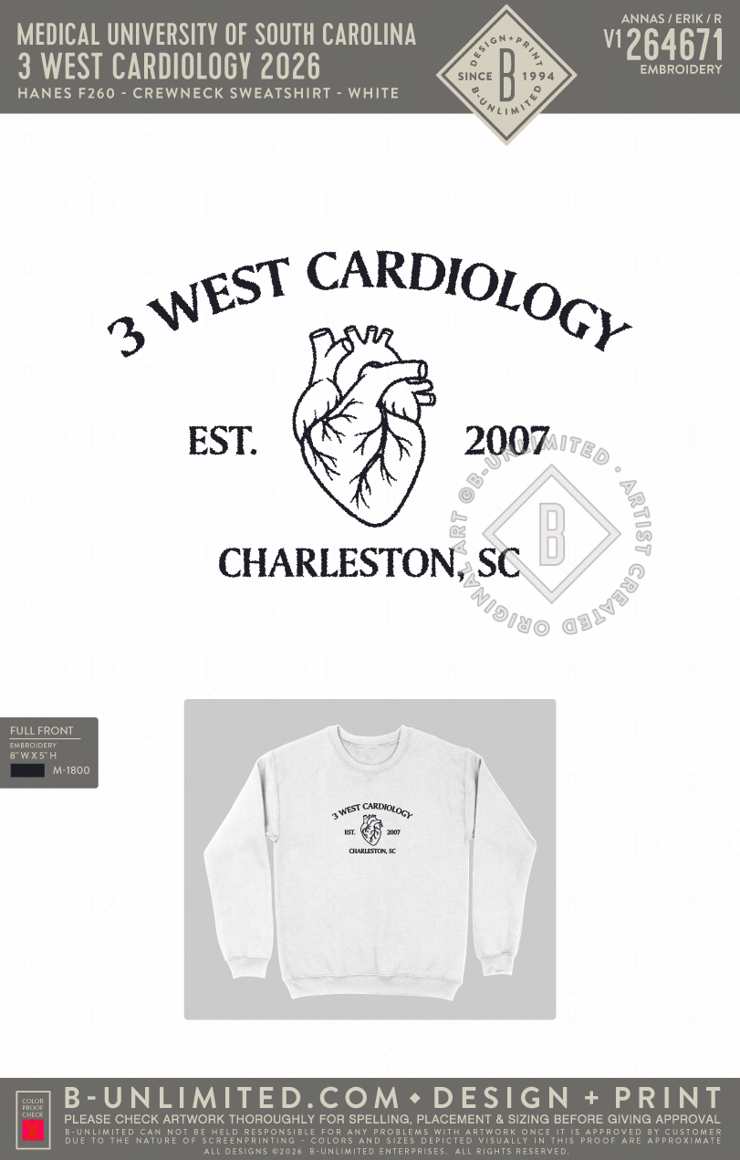 Medical University of South Carolina - 3 West Cardiology 2026 - Hanes - F260 - Sweatshirt - White