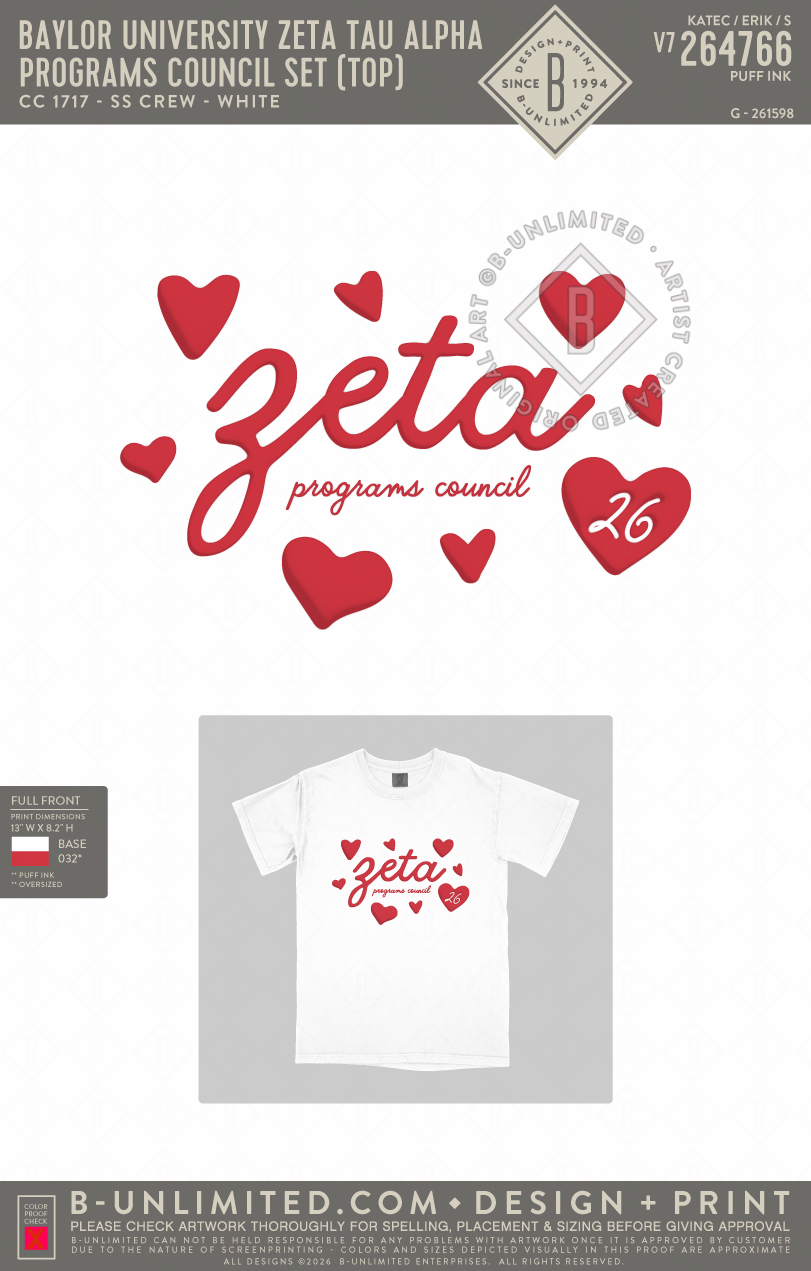 Baylor University Zeta Tau Alpha - Programs Council Set (Tee) - CC - 1717 - SS Crew - White
