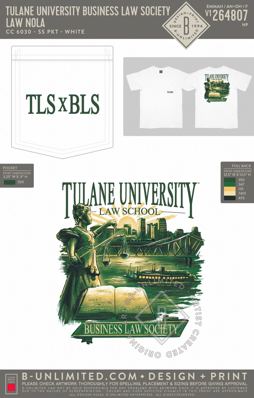 Tulane University Business Law Society - Law NOLA - CC - 6030 - SS Pocket - White